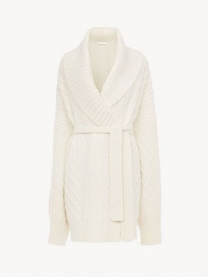 Dzianina Chloe Belted Wrap Cardigan Białe | CHE-SR13957