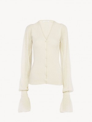 Dzianina Chloe Fitted Cardigan Białe | CHE-SR13941