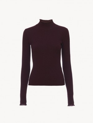 Dzianina Chloe Fitted High-neck Fioletowe | CHE-SR13961