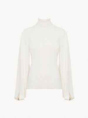 Dzianina Chloe Fitted Mock-neck Białe | CHE-SR13958
