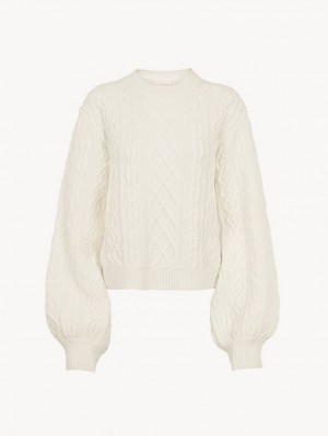 Dzianina Chloe Generous Cable-knit Białe | CHE-SR13956