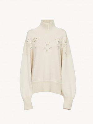 Dzianina Chloe Generous High-neck Białe | CHE-SR13943