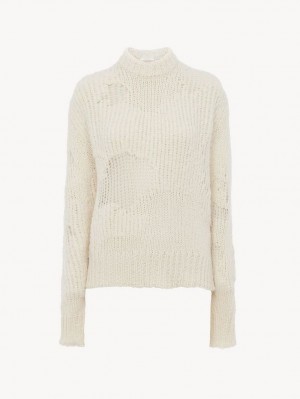 Dzianina Chloe Generous Mock-neck Białe | CHE-SR13953