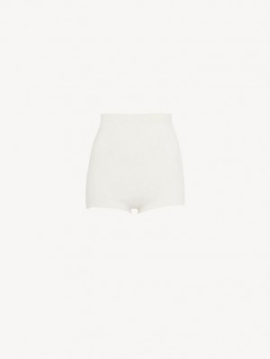 Dzianina Chloe High-waisted Mini Shorts Białe | CHE-SR13923