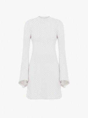 Dzianina Chloe Krótkie Tunic Białe | CHE-SR13934