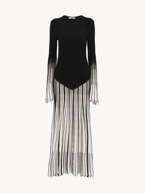 Dzianina Chloe Long Flared Czarne | CHE-SR13932