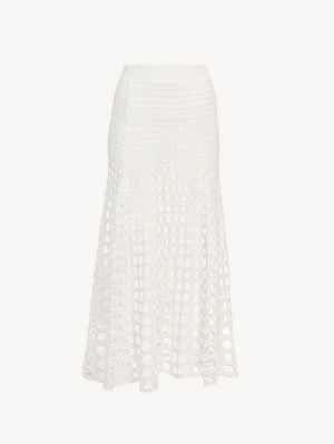 Dzianina Chloe Maxi Flared Białe | CHE-SR13930