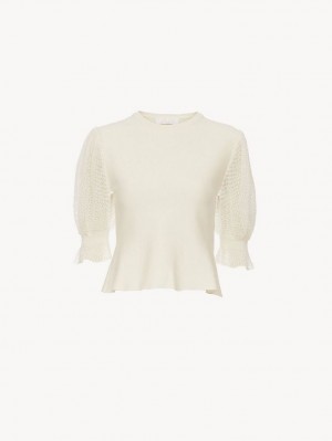Dzianina Chloe Peplum Białe | CHE-SR13921
