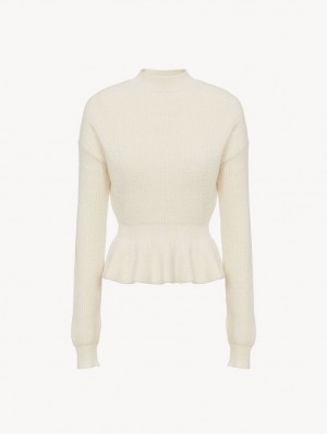 Dzianina Chloe Peplum Białe | CHE-SR13963