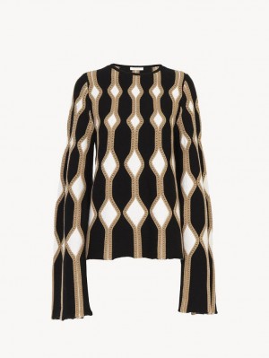 Dzianina Chloe Trumpet-sleeve Brązowe | CHE-SR13945