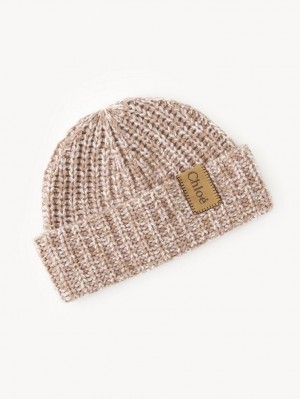 Kapelusz Chloe Chunky Trykotowy Beanie Beżowe Różowe | CHE-SR14474