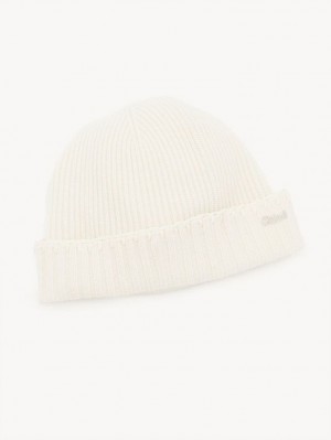 Kapelusz Chloe Żebrowany Knit Beanie Białe | CHE-SR14486