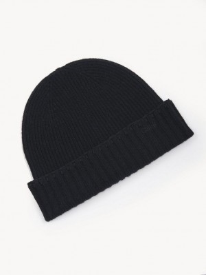 Kapelusz Chloe Żebrowany Knit Beanie Czarne | CHE-SR14487