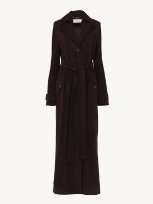 Leather Chloe Long Trench Coat Brązowe | CHE-SR14119