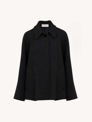 Płaszcze Chloe Krótkie Cape Czarne | CHE-SR13808