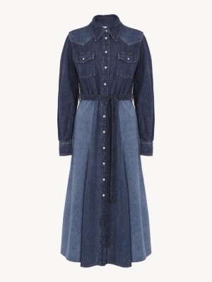 Sukienka Chloe Belted Midi Shirt Kolorowe Niebieskie | CHE-SR13852