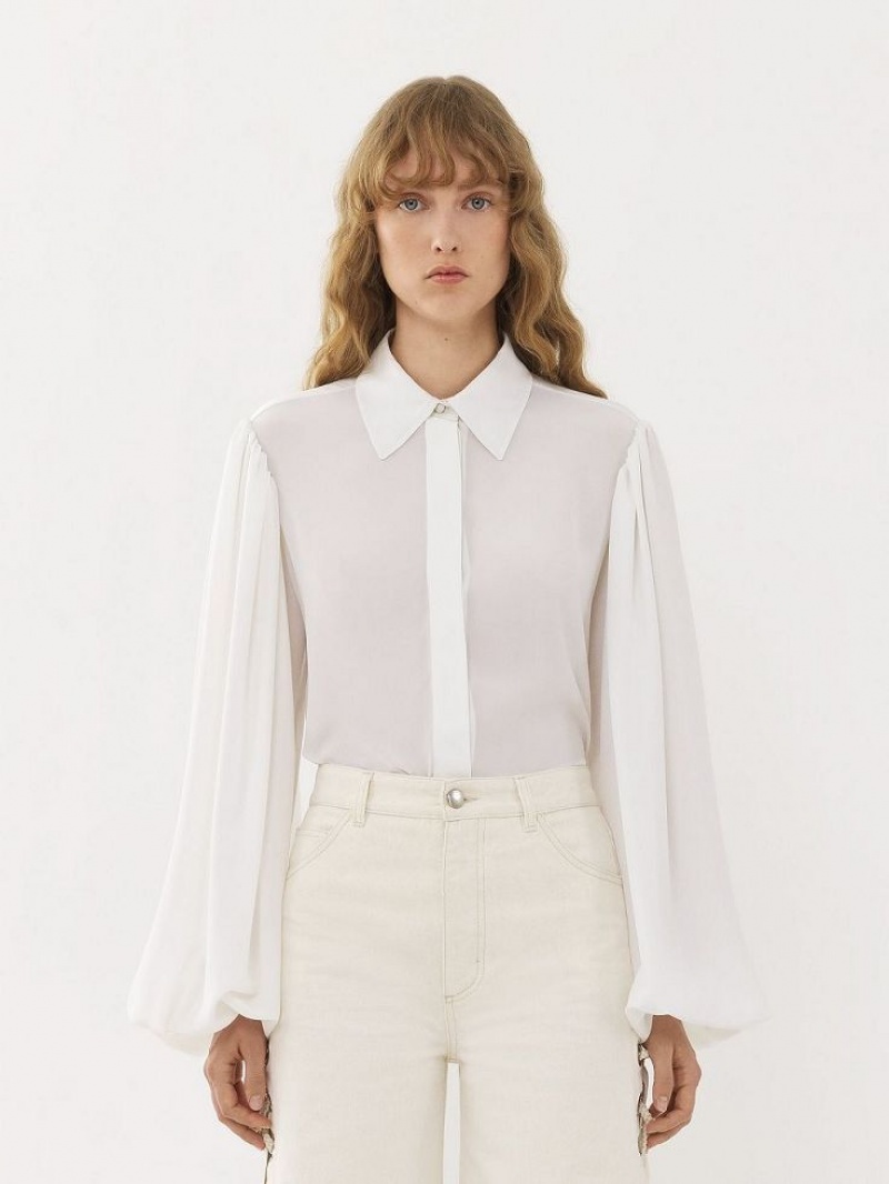 Bluzka Chloe Gathered-sleeve Białe | CHE-SR13915