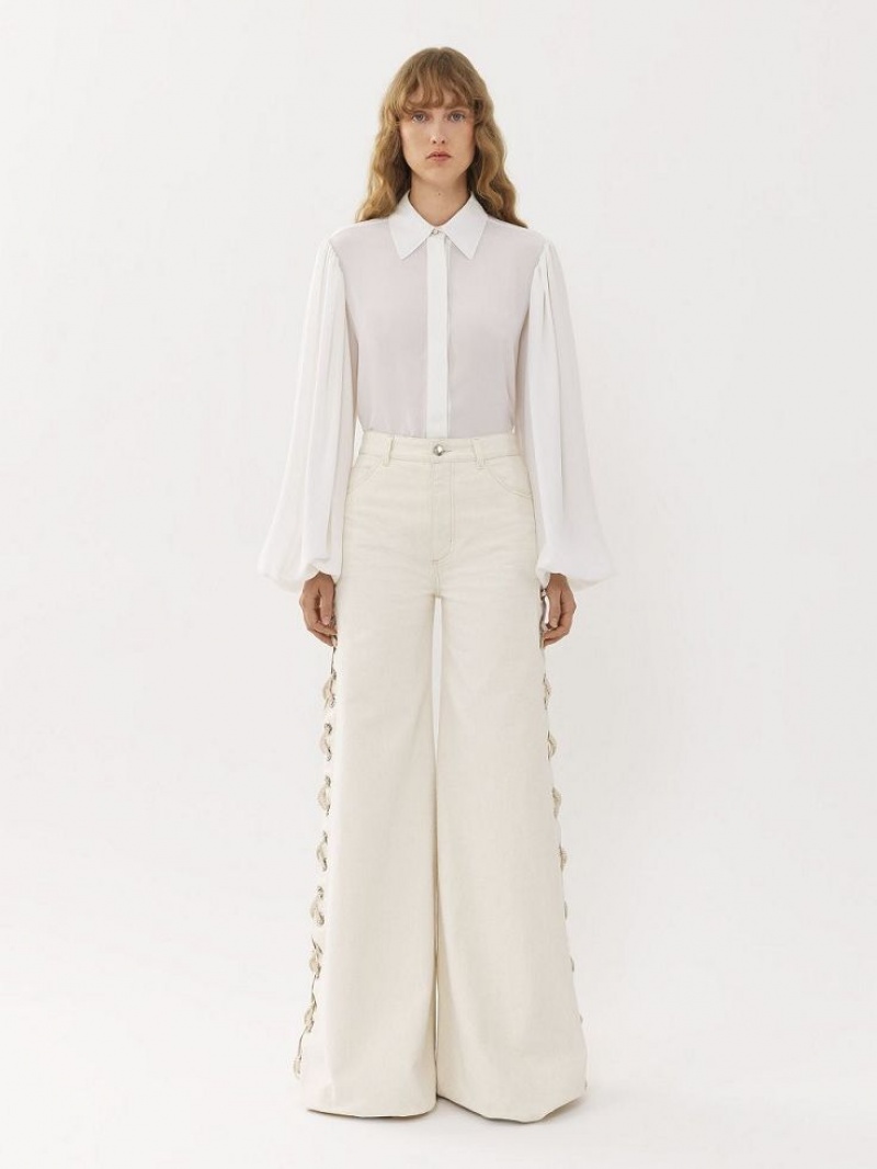 Bluzka Chloe Gathered-sleeve Białe | CHE-SR13915
