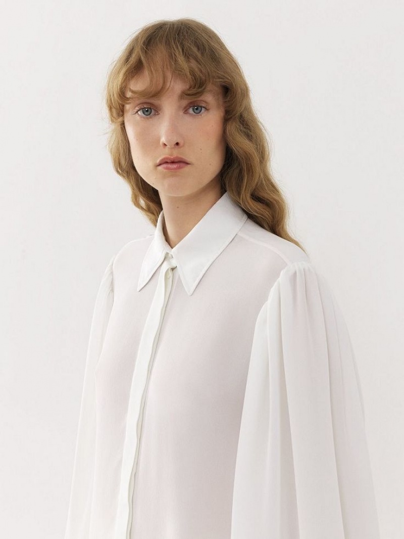 Bluzka Chloe Gathered-sleeve Białe | CHE-SR13915