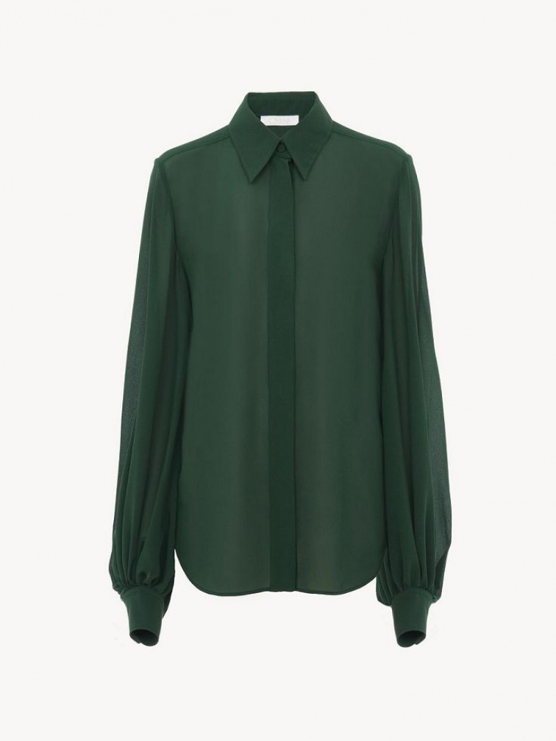 Bluzka Chloe Gathered-sleeve Jasny Zielone | CHE-SR13913