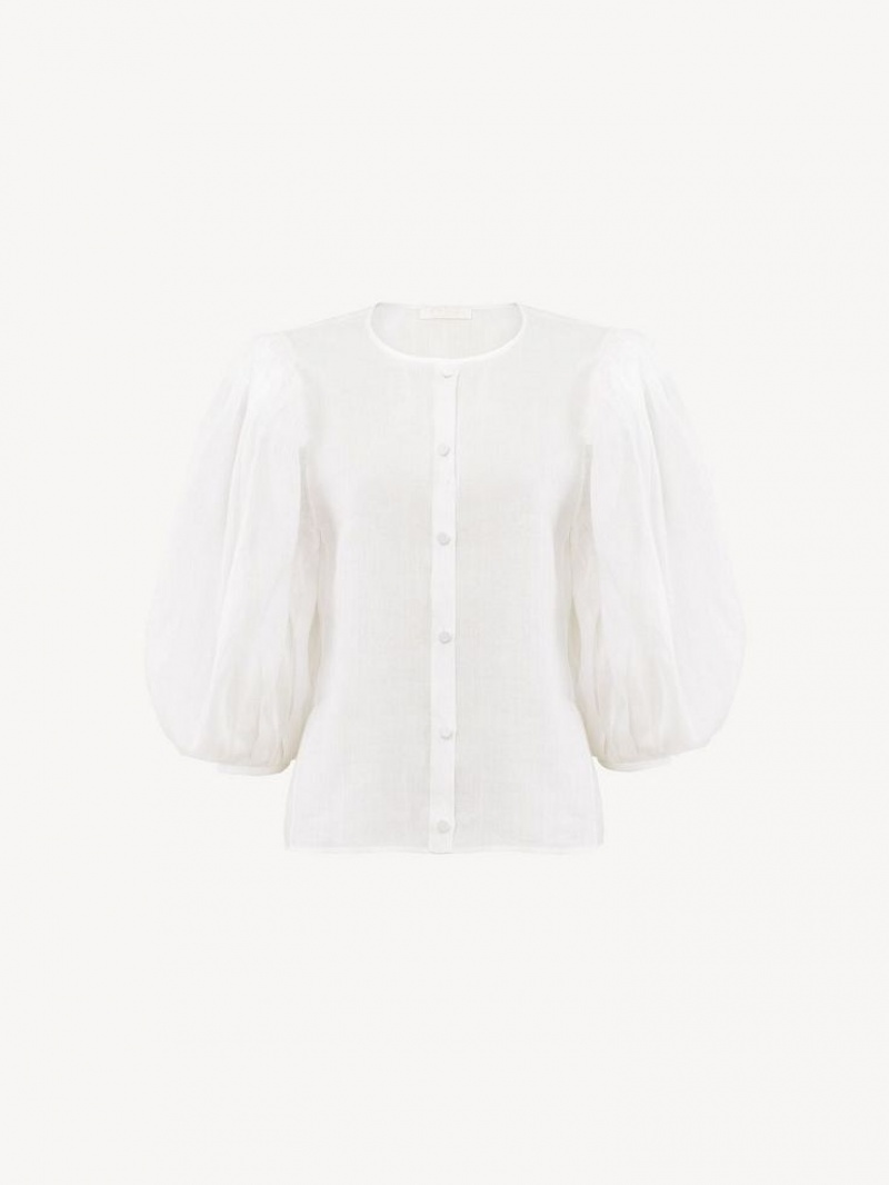 Bluzka Chloe Puff-sleeve Białe | CHE-SR13879