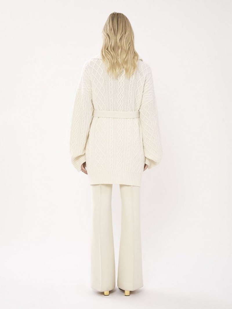 Dzianina Chloe Belted Wrap Cardigan Białe | CHE-SR13957