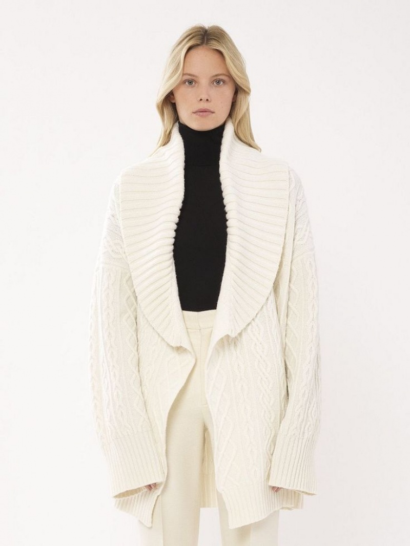 Dzianina Chloe Belted Wrap Cardigan Białe | CHE-SR13957