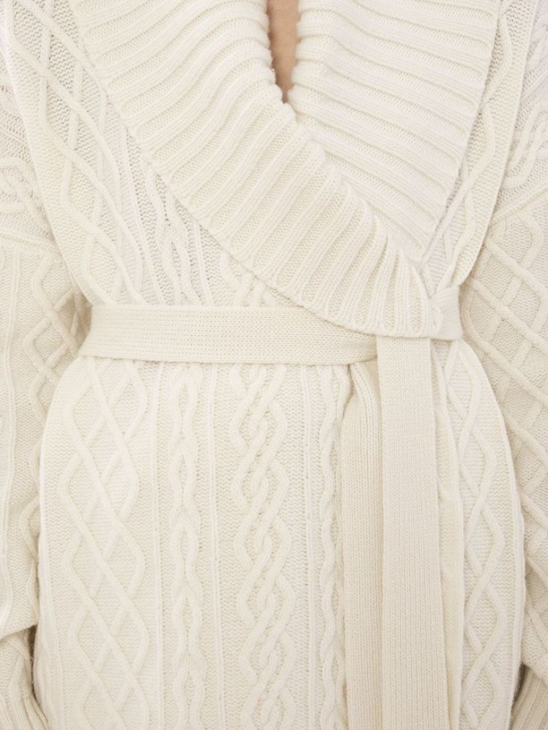 Dzianina Chloe Belted Wrap Cardigan Białe | CHE-SR13957