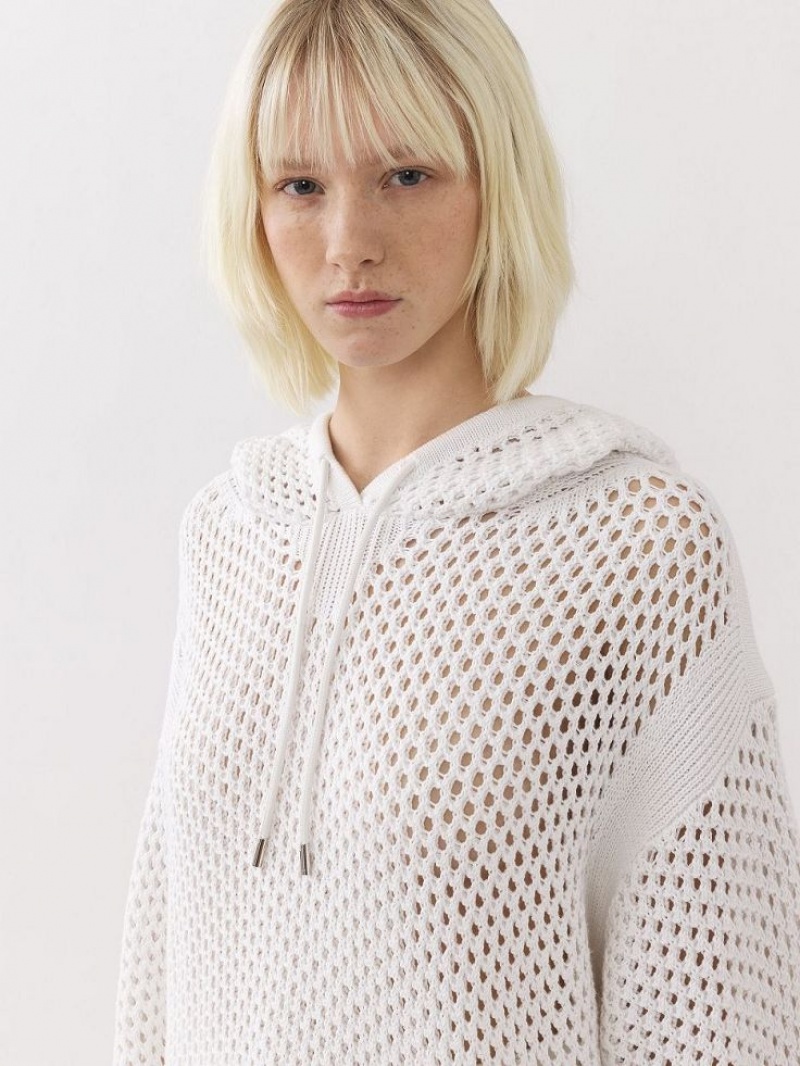 Dzianina Chloe Crochet Hoodie Białe | CHE-SR13935
