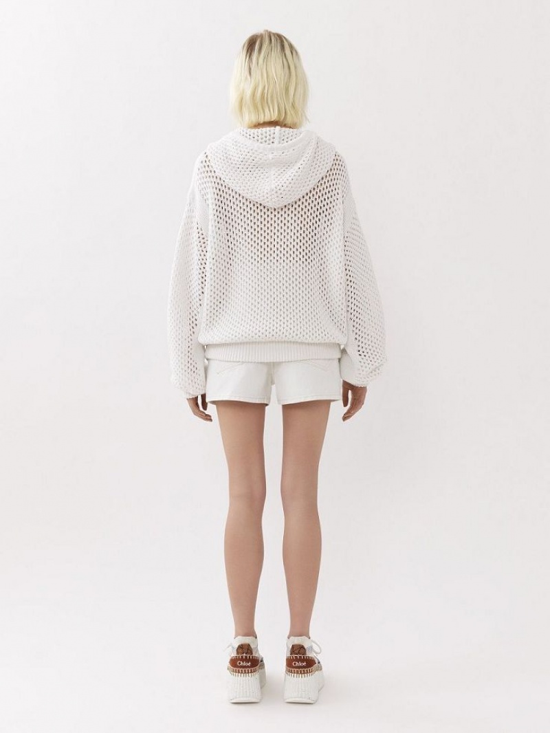 Dzianina Chloe Crochet Hoodie Białe | CHE-SR13935