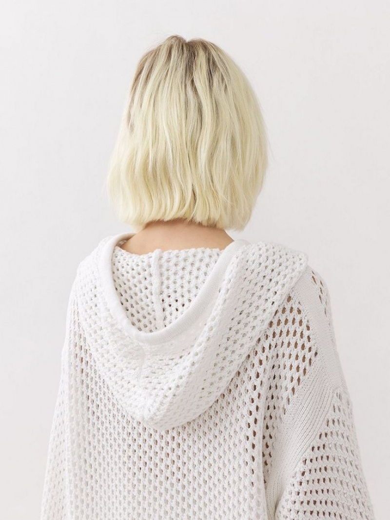 Dzianina Chloe Crochet Hoodie Białe | CHE-SR13935