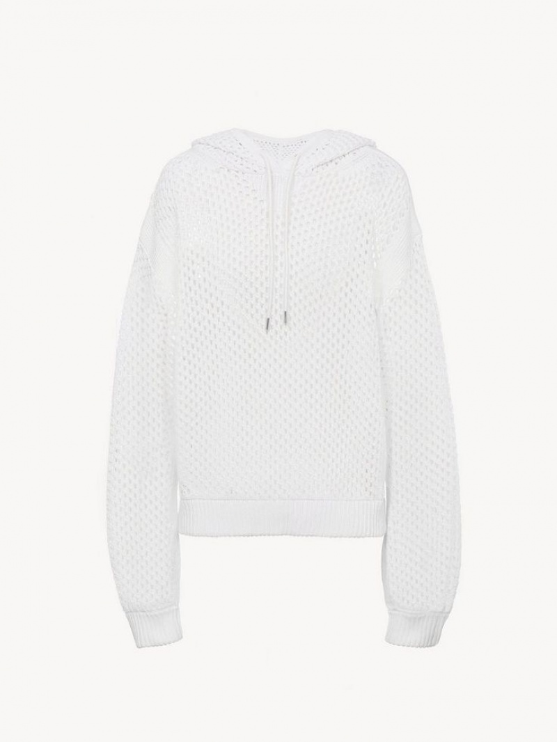 Dzianina Chloe Crochet Hoodie Białe | CHE-SR13935