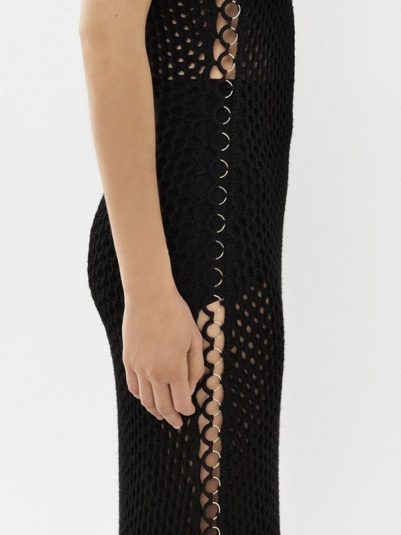 Dzianina Chloe Crochet Tank Czarne | CHE-SR13933