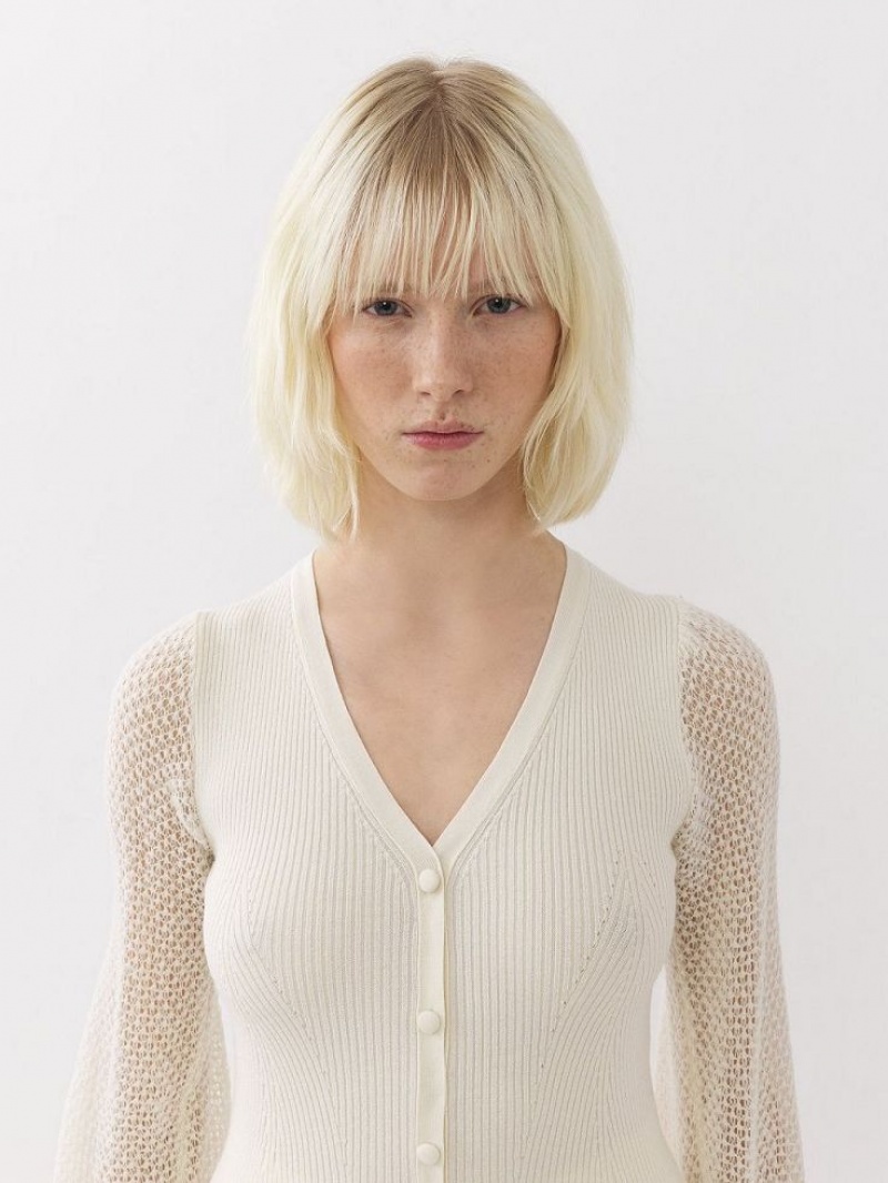 Dzianina Chloe Fitted Cardigan Białe | CHE-SR13941