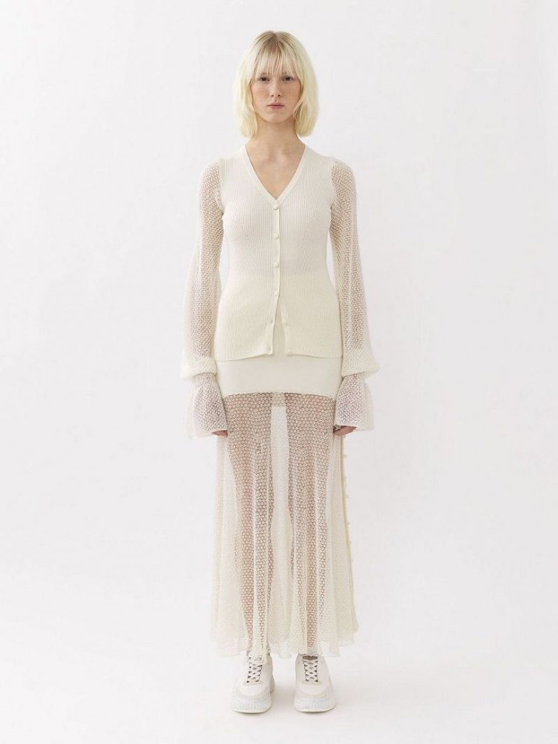 Dzianina Chloe Fitted Cardigan Białe | CHE-SR13941