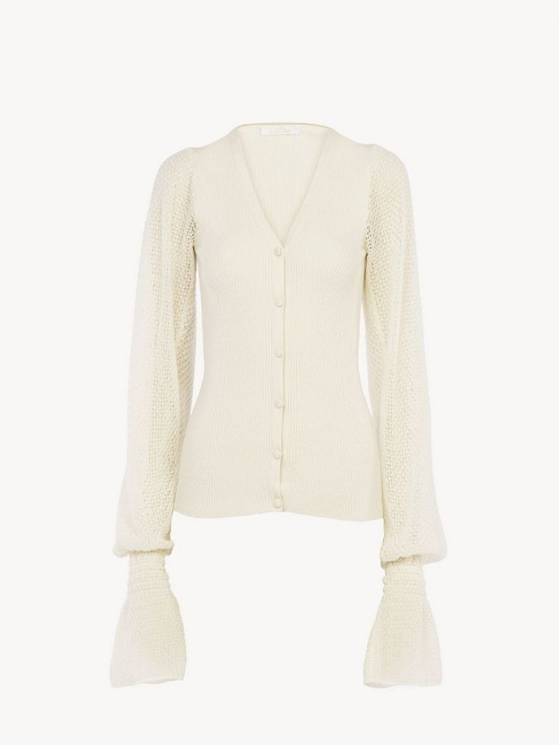 Dzianina Chloe Fitted Cardigan Białe | CHE-SR13941