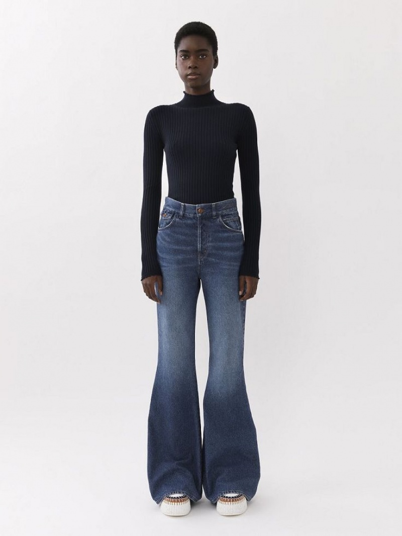 Dzianina Chloe Fitted High-neck Granatowe | CHE-SR13960