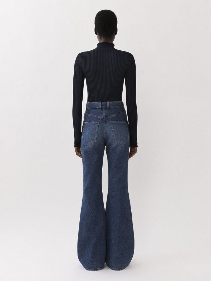 Dzianina Chloe Fitted High-neck Granatowe | CHE-SR13960
