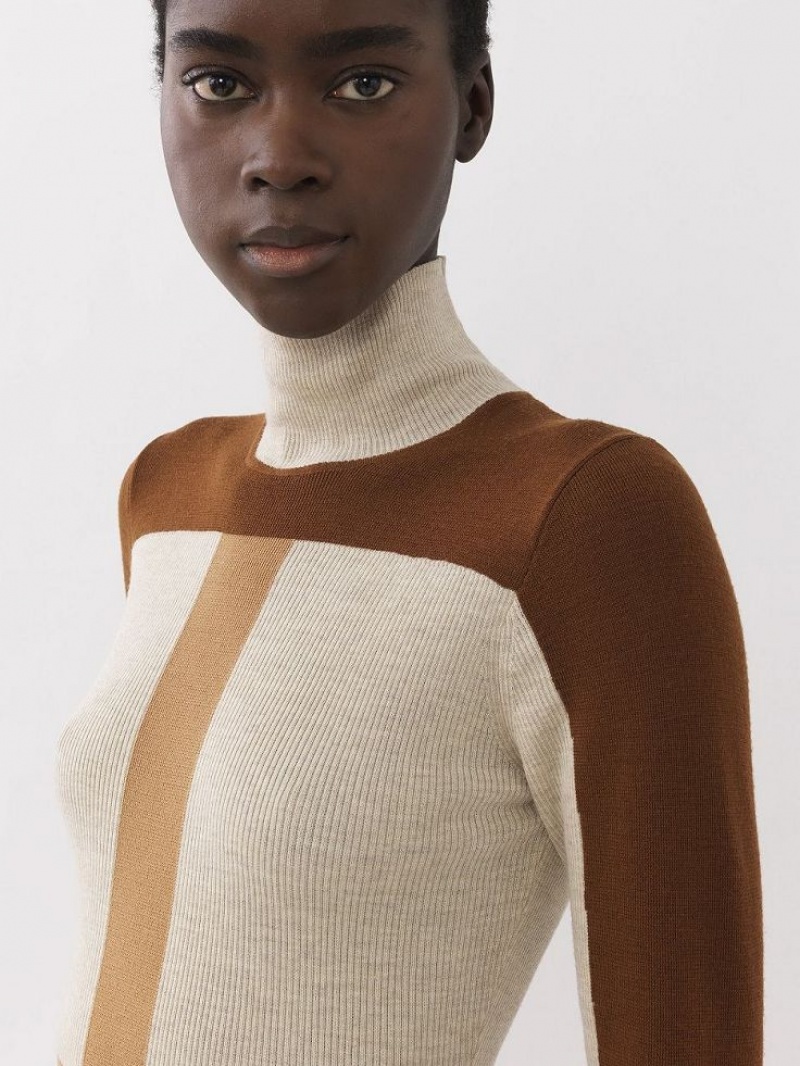 Dzianina Chloe Fitted High-neck Kolorowe Brązowe | CHE-SR13947