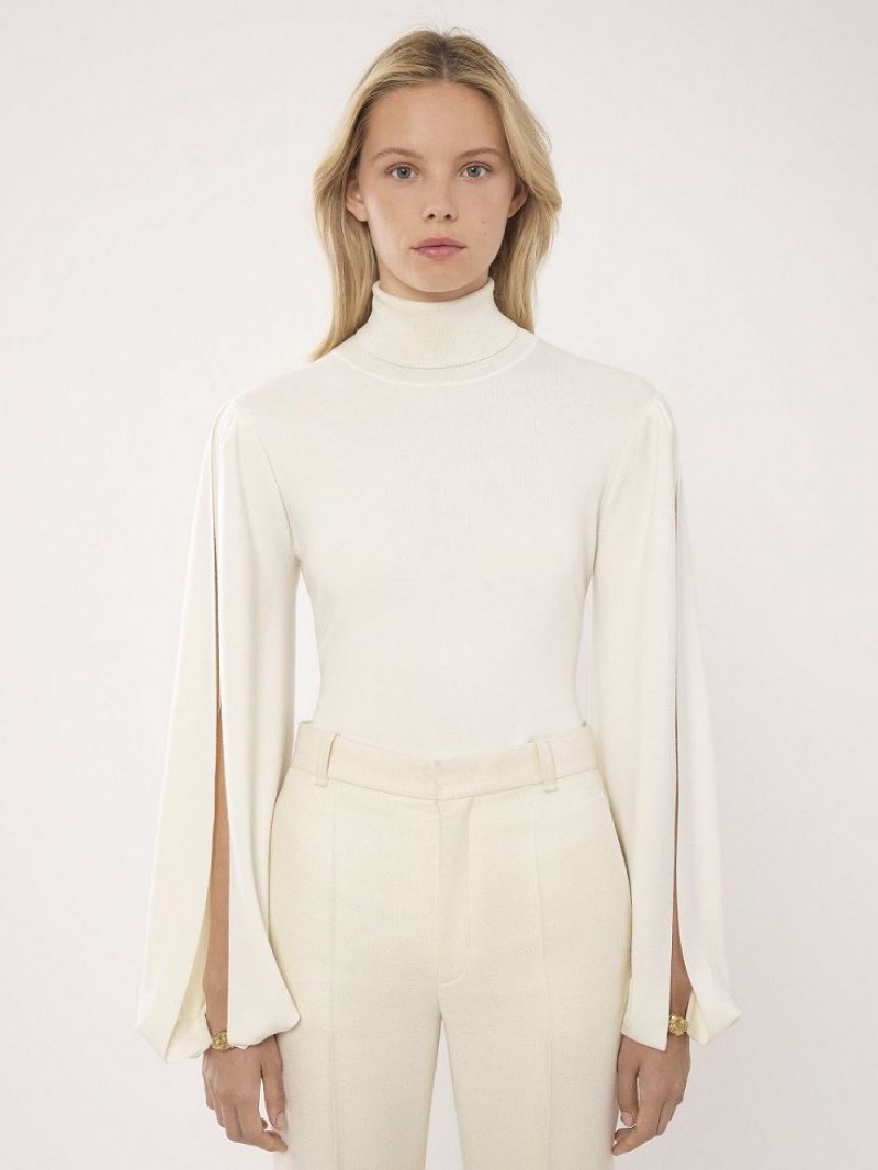 Dzianina Chloe Fitted Mock-neck Białe | CHE-SR13958