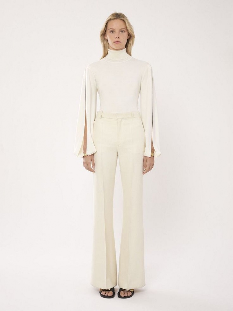 Dzianina Chloe Fitted Mock-neck Białe | CHE-SR13958