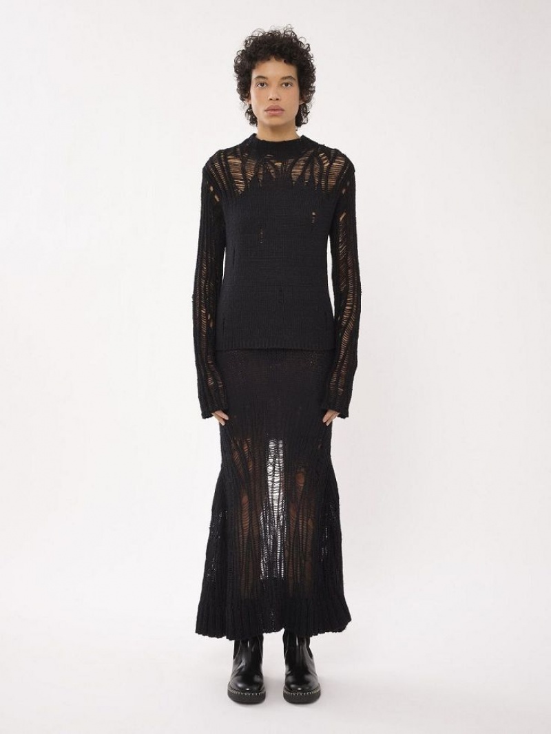 Dzianina Chloe Fitted Mock-neck Czarne | CHE-SR13952