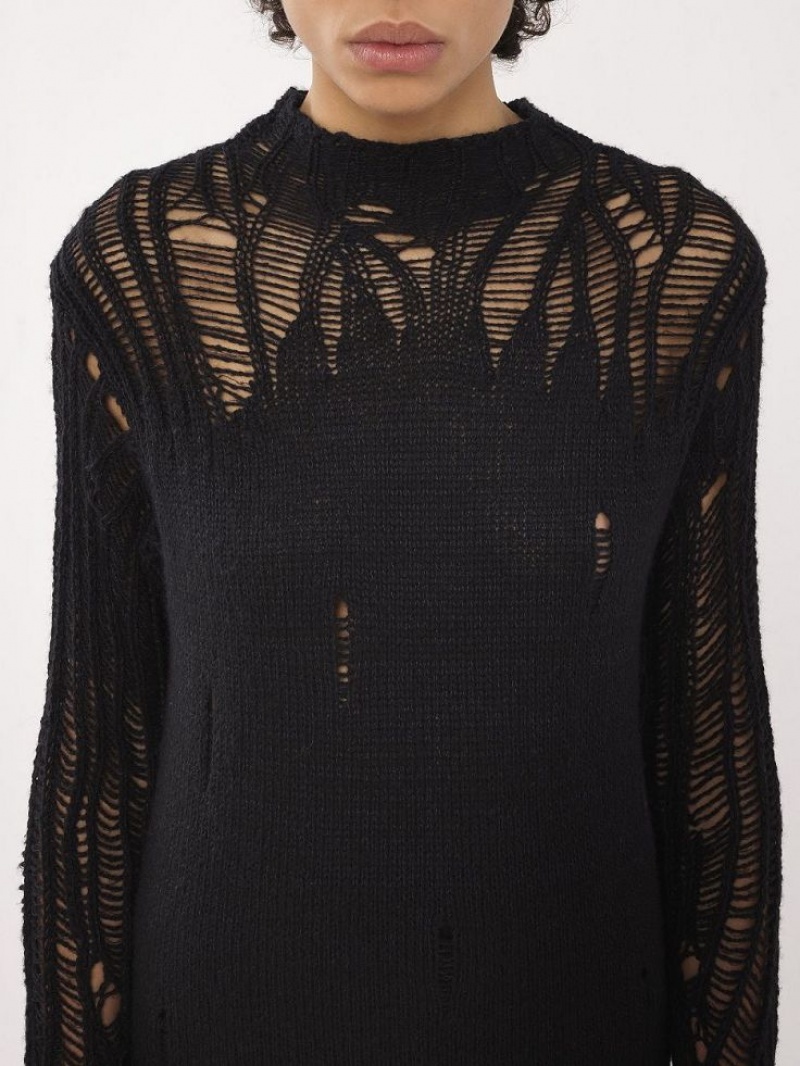 Dzianina Chloe Fitted Mock-neck Czarne | CHE-SR13952