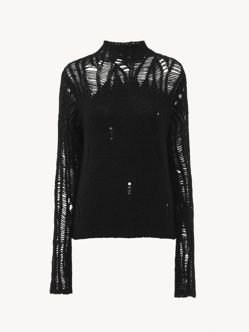 Dzianina Chloe Fitted Mock-neck Czarne | CHE-SR13952