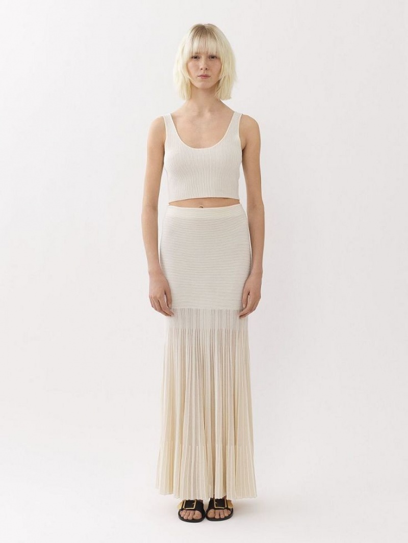 Dzianina Chloe Flared Maxi Białe | CHE-SR13940
