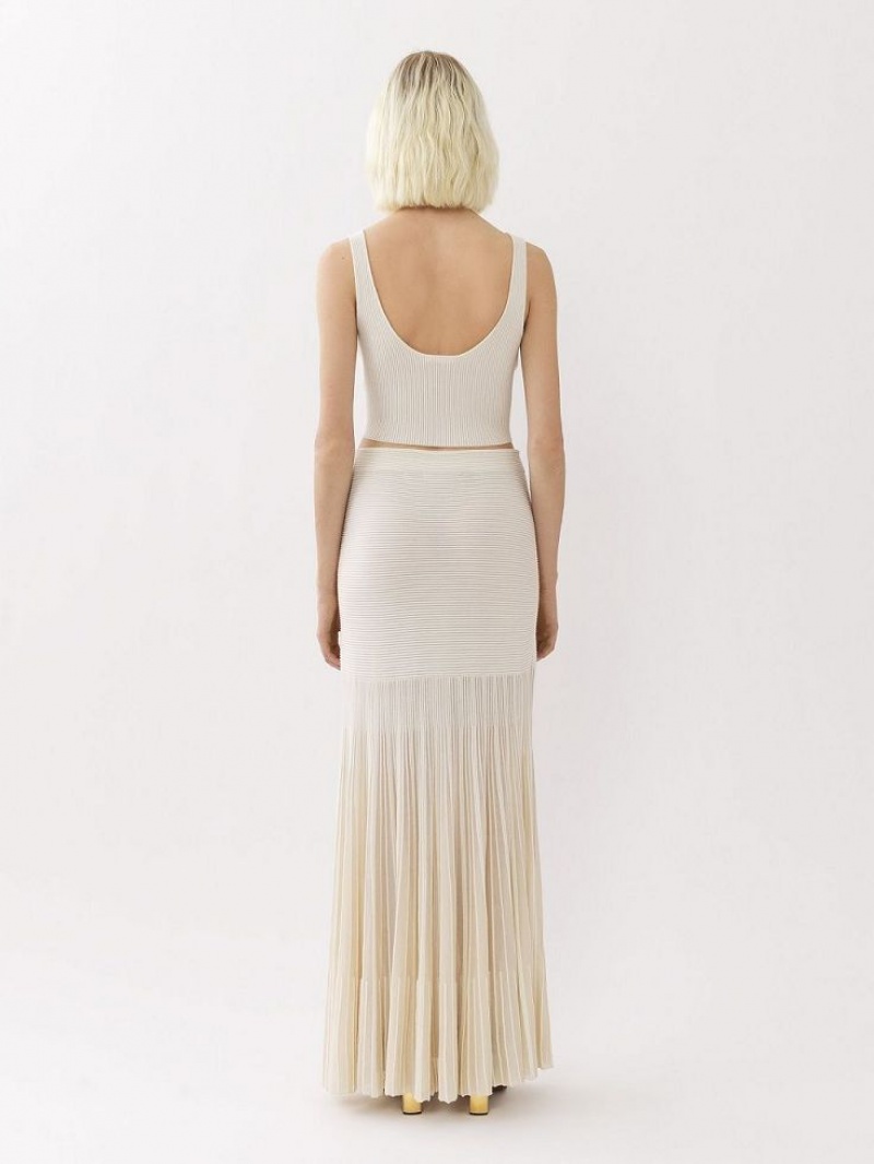 Dzianina Chloe Flared Maxi Białe | CHE-SR13940