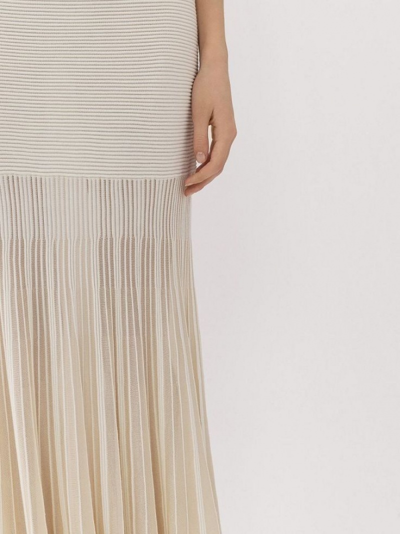 Dzianina Chloe Flared Maxi Białe | CHE-SR13940