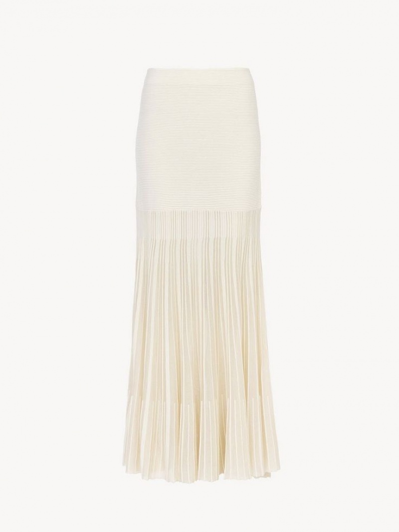 Dzianina Chloe Flared Maxi Białe | CHE-SR13940