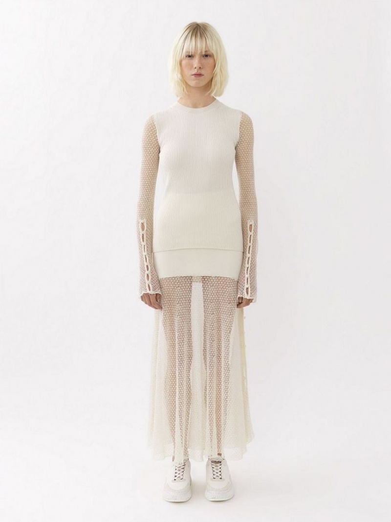Dzianina Chloe Flared Maxi Białe | CHE-SR13949