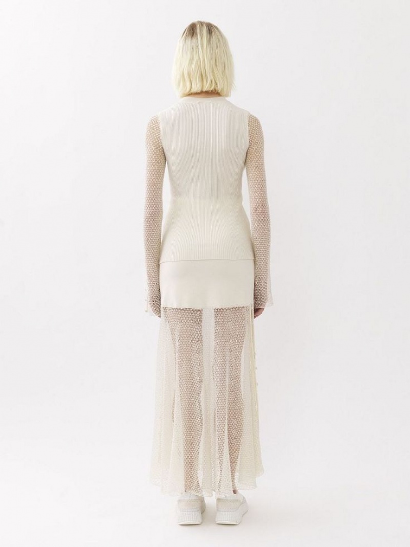 Dzianina Chloe Flared Maxi Białe | CHE-SR13949